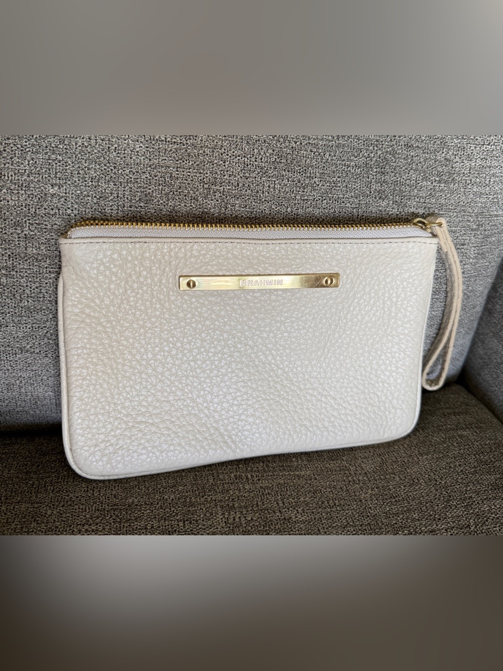 Brahmin Pebbled Leather Wristlet in Cream with Gold Hardware